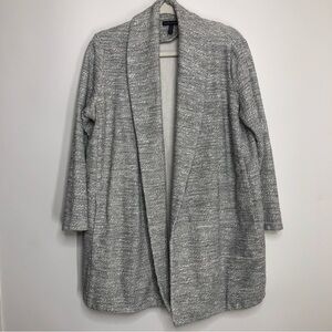 Eileen Fisher white with black specks long open front coat